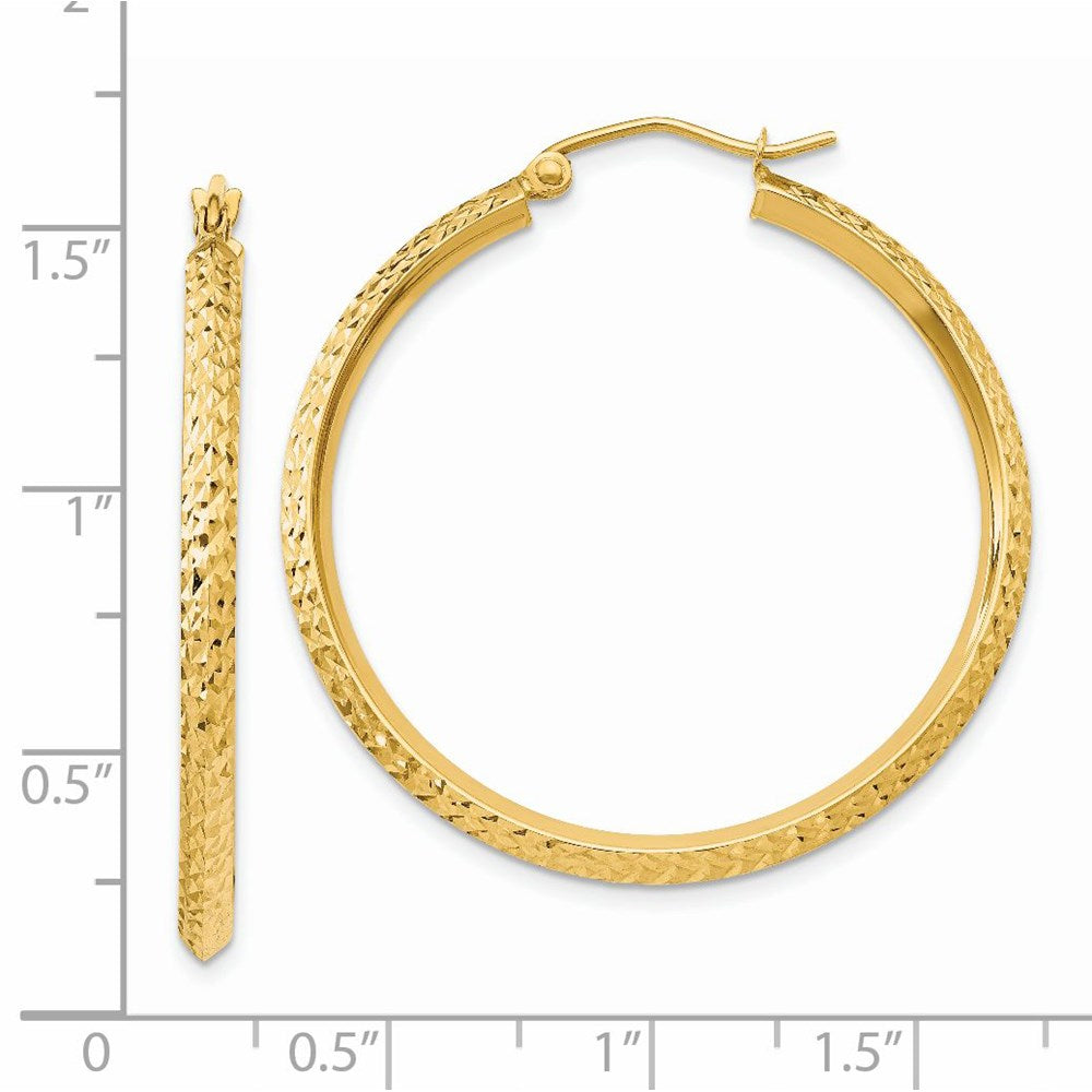 14k Yellow Gold 2.5 mm Knife Edge Diamond-cut Hollow Hoop Earrings (2.4 grams)