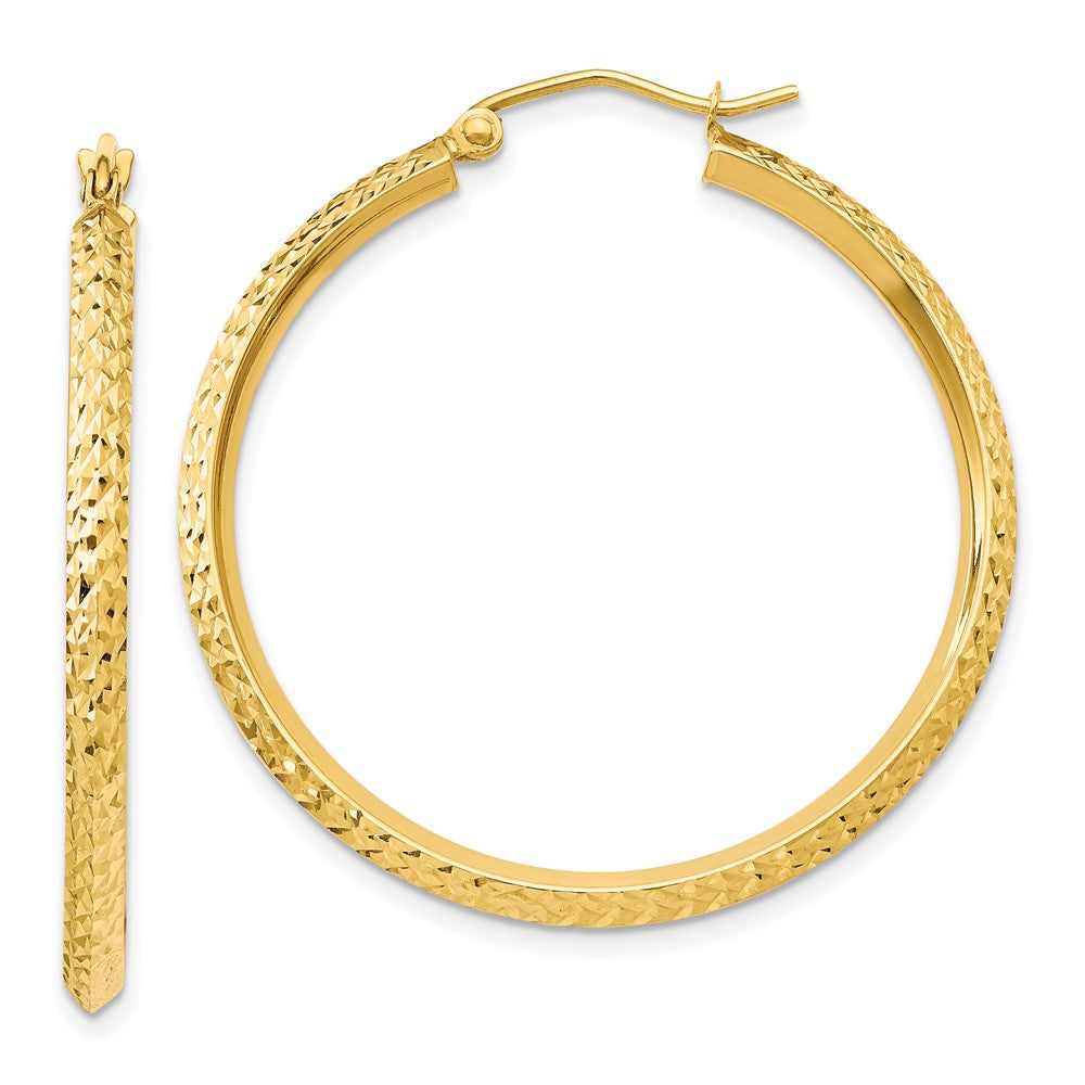 14k Yellow Gold 2.5 mm Knife Edge Diamond-cut Hollow Hoop Earrings (2.4 grams)