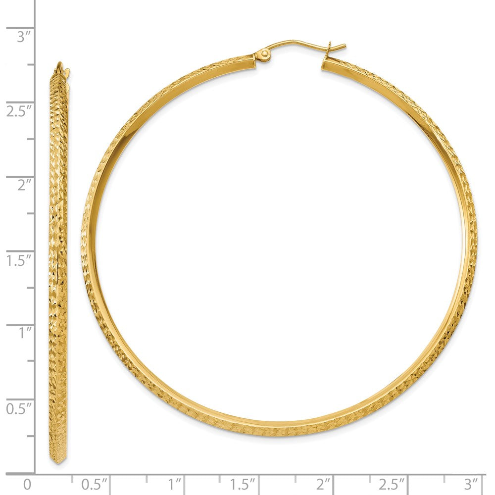14k Yellow Gold 2.5 mm Knife Edge Diamond-cut Hollow Hoop Earrings (4.25 grams)