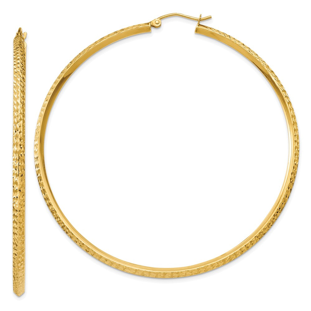 14k Yellow Gold 2.5 mm Knife Edge Diamond-cut Hollow Hoop Earrings (4.25 grams)