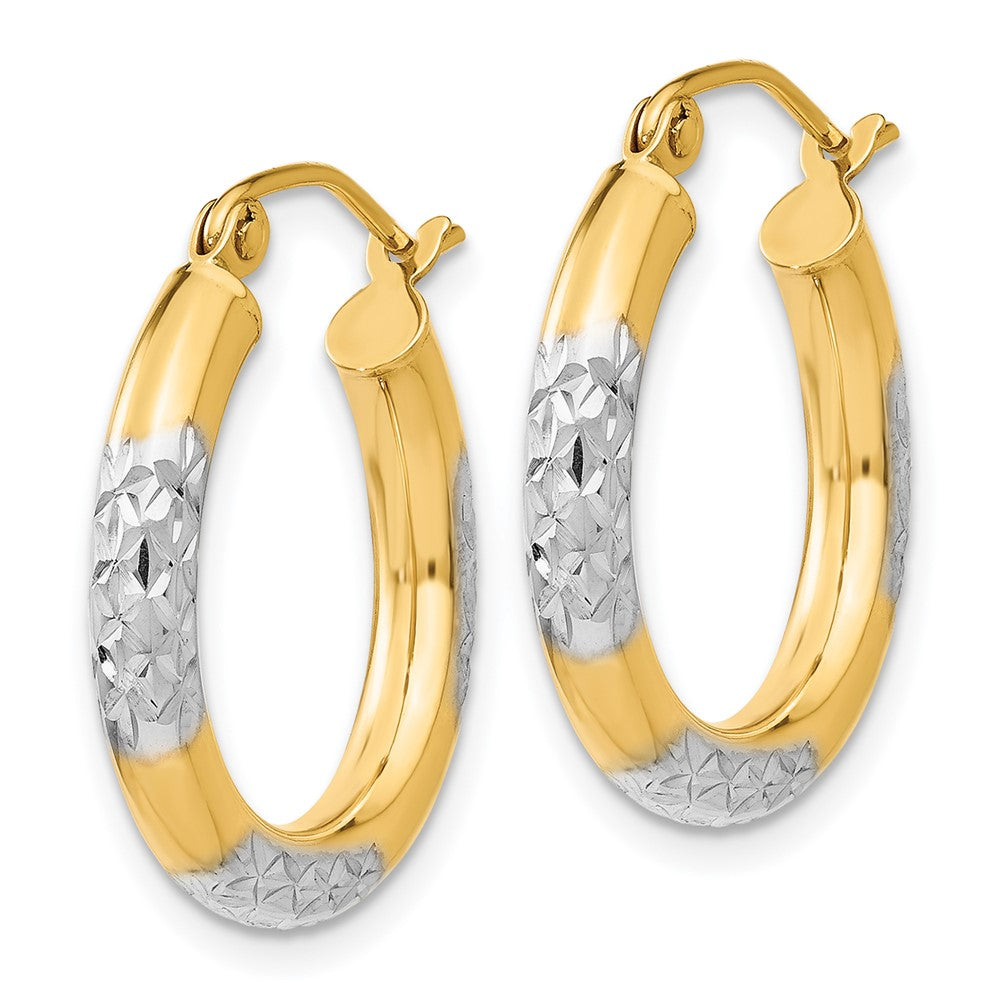 14k Yellow & Rhodium 3 mm Hoop Earrings (1.51 grams)