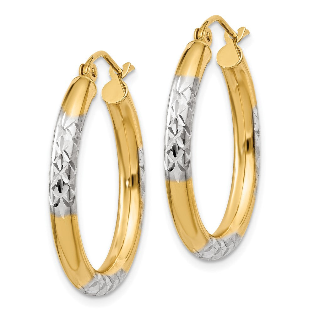 14k Yellow & Rhodium 3 mm Hoop Earrings (1.85 grams)