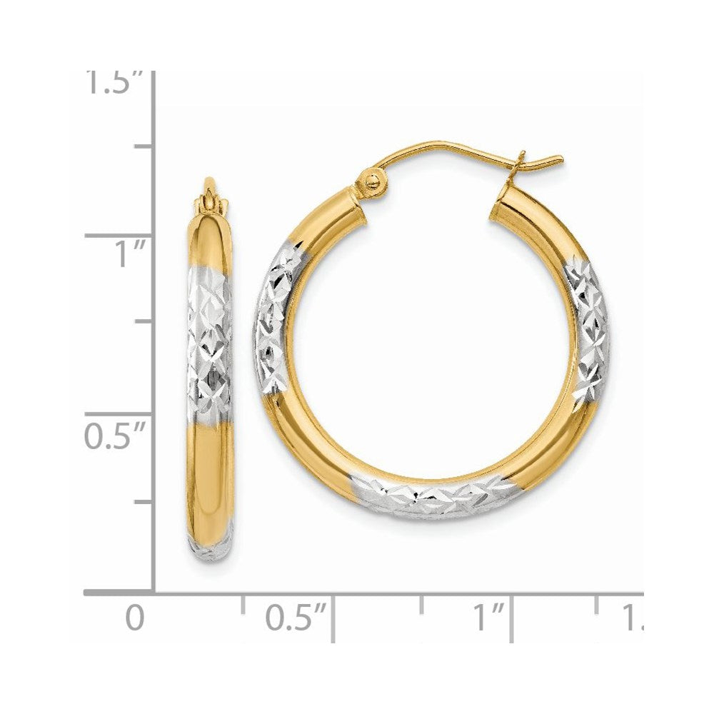 14k Yellow & Rhodium 3 mm Hoop Earrings (1.85 grams)