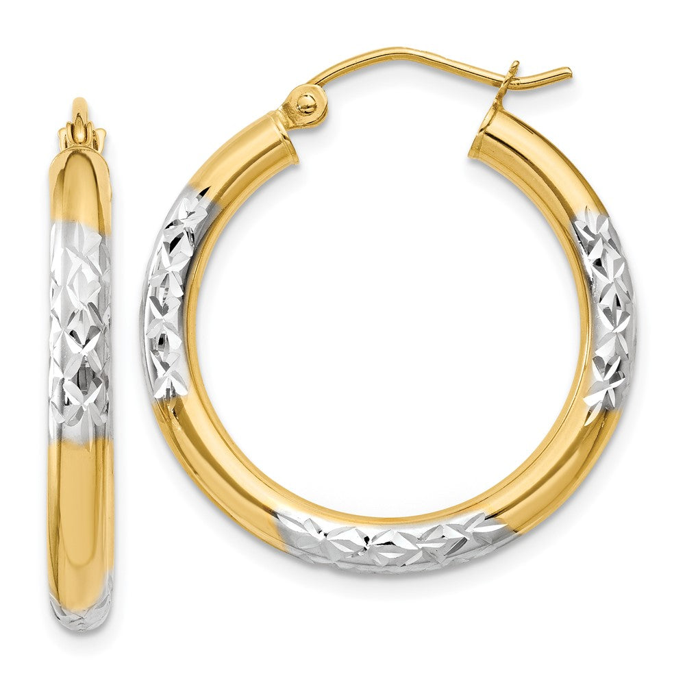 14k Yellow & Rhodium 3 mm Hoop Earrings (1.85 grams)