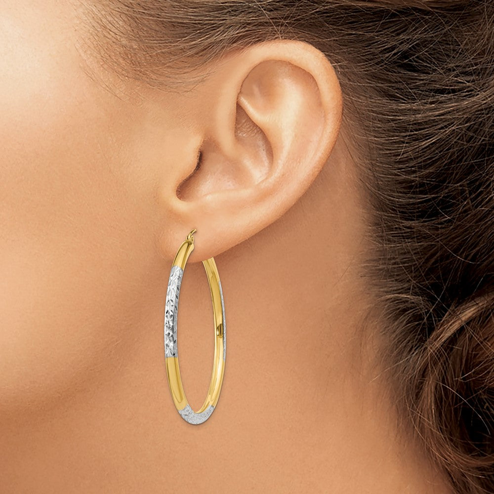 14k Yellow & Rhodium 3 mm Hoop Earrings (3.96 grams)