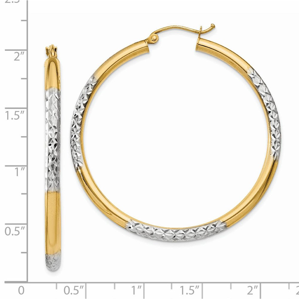 14k Yellow & Rhodium 3 mm Hoop Earrings (3.96 grams)