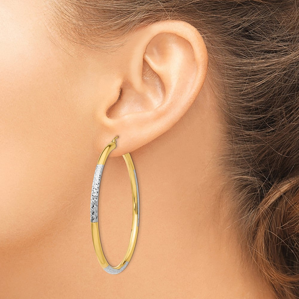 14k Yellow & Rhodium 3 mm Hoop Earrings (5.15 grams)
