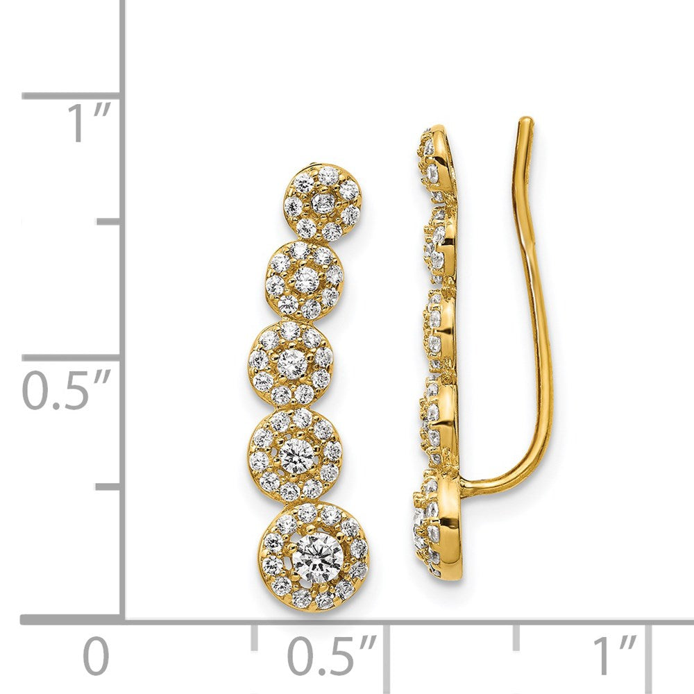 14k Yellow Gold 5.6 mm CZ Circles Polished Ear Climber Earrings (2.05 grams)