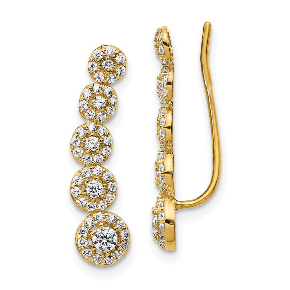 14k Yellow Gold 5.6 mm CZ Circles Polished Ear Climber Earrings (2.05 grams)