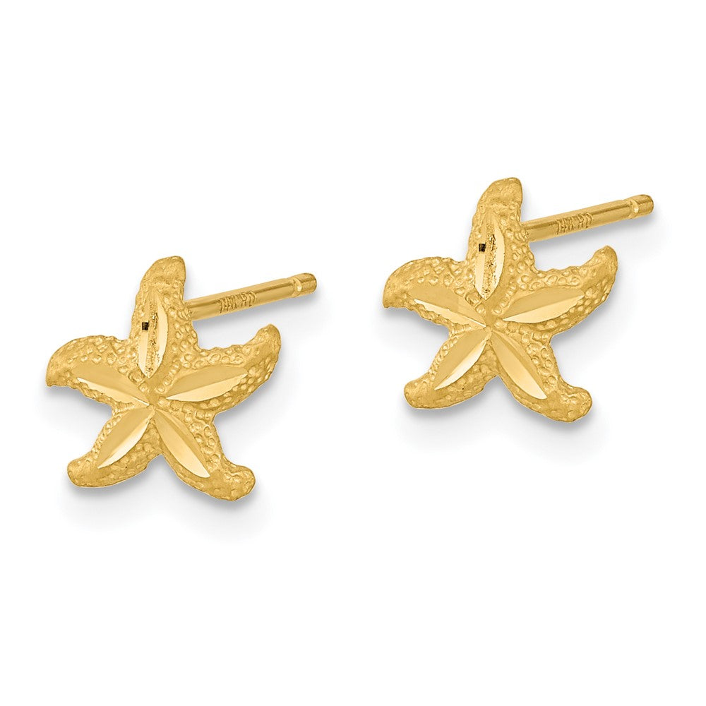 14k Yellow Gold 8.5 mm Satin Diamond-cut Starfish Post Earrings (0.94 grams)