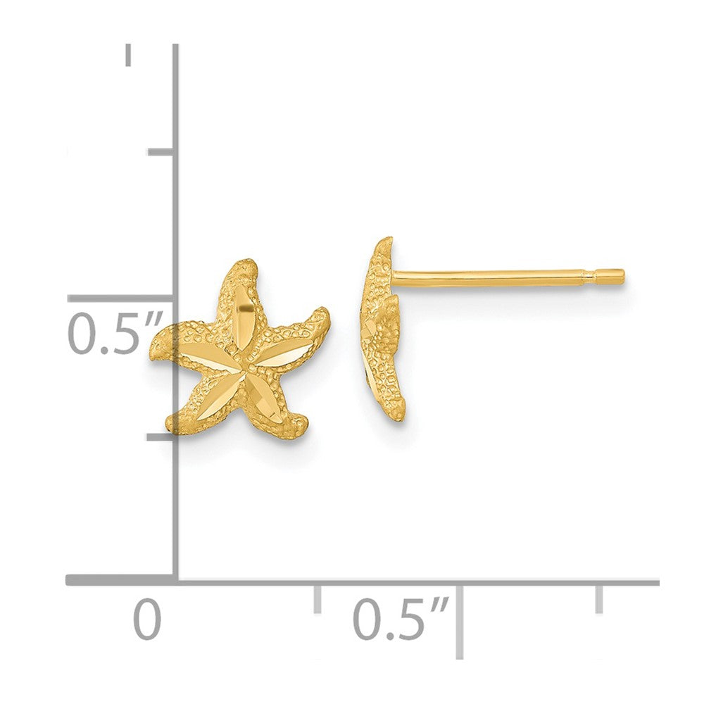 14k Yellow Gold 8.5 mm Satin Diamond-cut Starfish Post Earrings (0.94 grams)