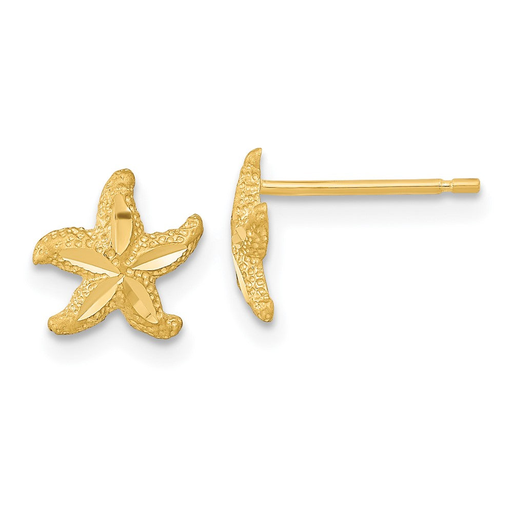 14k Yellow Gold 8.5 mm Satin Diamond-cut Starfish Post Earrings (0.94 grams)