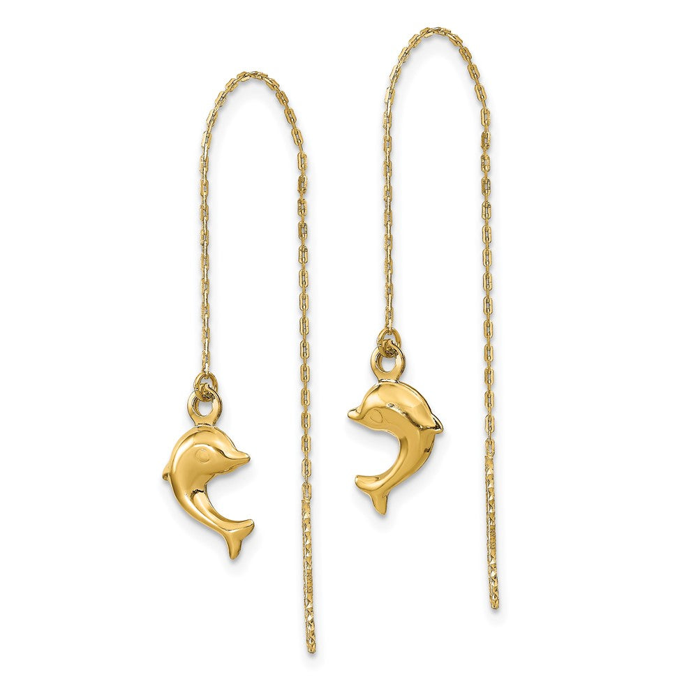 14k Yellow Gold 8 mm Polished Dolphins Threader Earrings (0.88 grams)