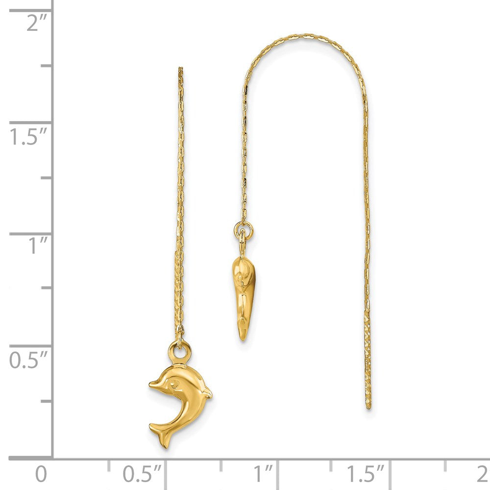 14k Yellow Gold 8 mm Polished Dolphins Threader Earrings (0.88 grams)