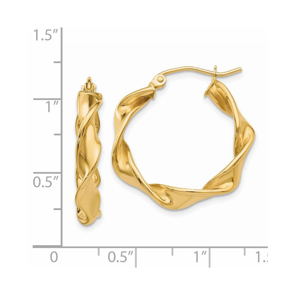 14k Yellow Gold 4 mm Twisted Hoop Earrings (2.08 grams)