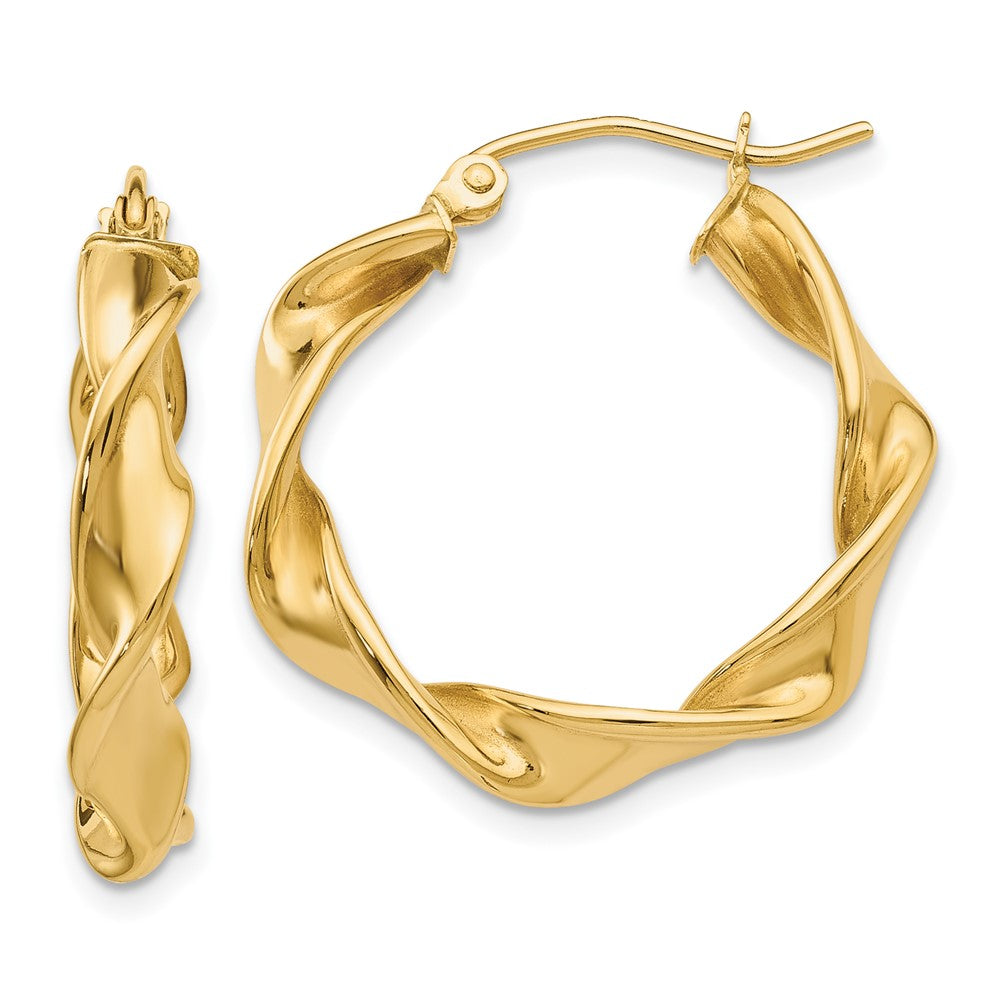 14k Yellow Gold 4 mm Twisted Hoop Earrings (2.08 grams)