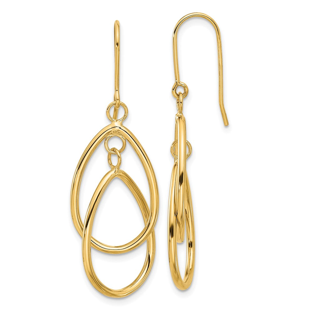 14k Yellow Gold 16 mm Polished Double Circle Dangle Wire Earrings (2.36 grams)