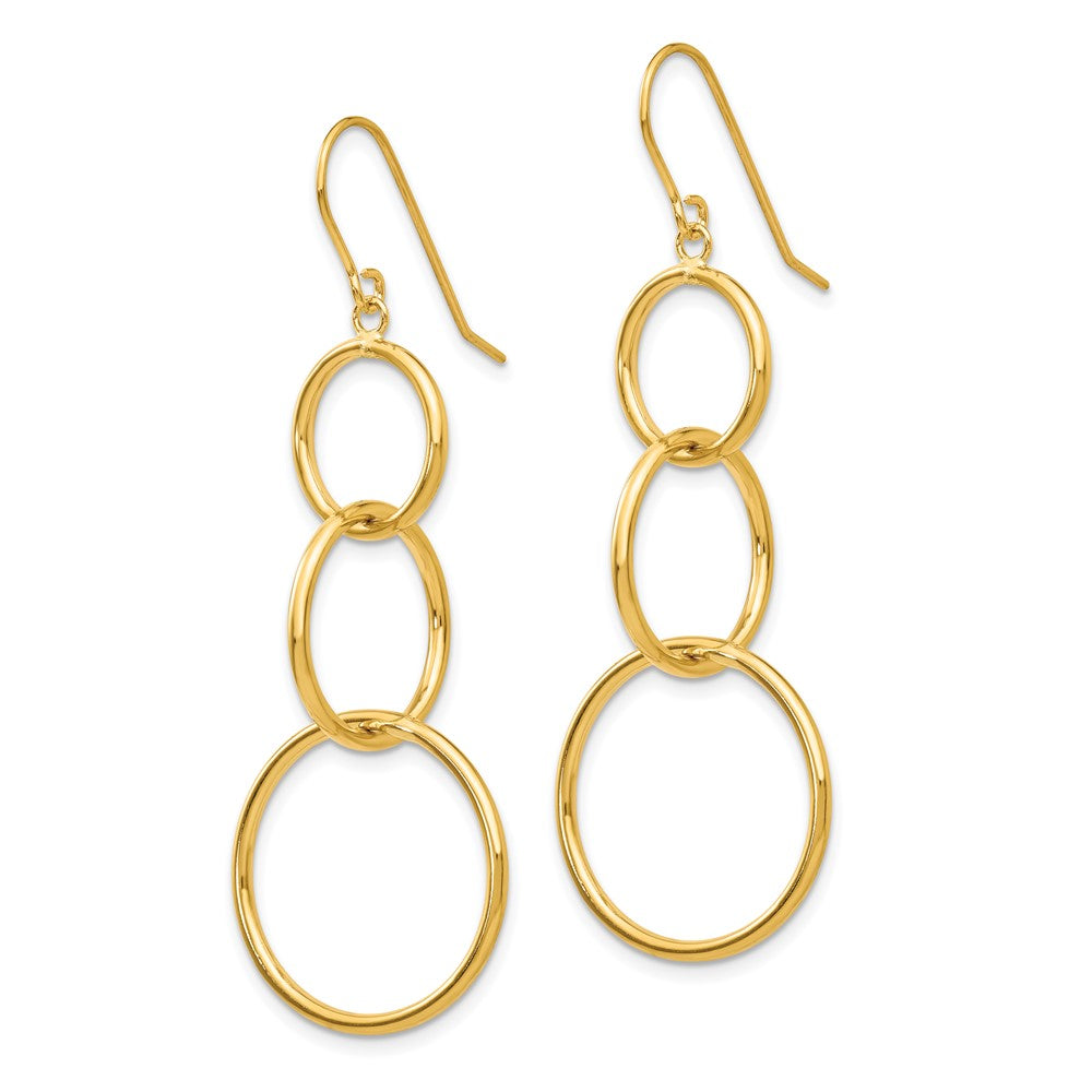 14k Yellow Gold 16 mm 3 Circle Dangle Wire Earrings (1.63 grams)