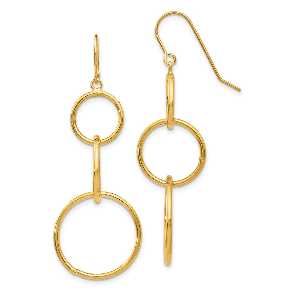 14k Yellow Gold 16 mm 3 Circle Dangle Wire Earrings (1.63 grams)