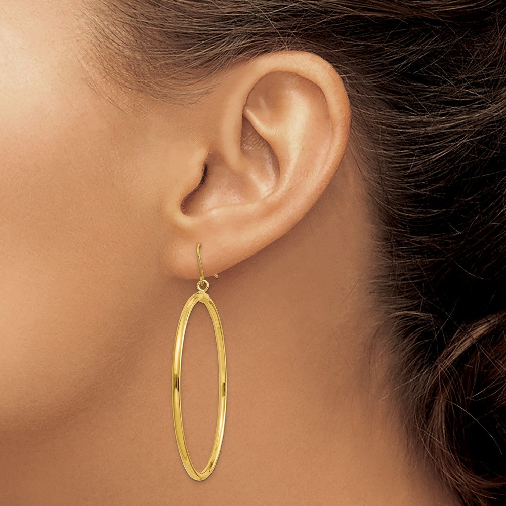 14k Yellow Gold 2 mm Tube Hoop Dangle Earrings (3.14 grams)