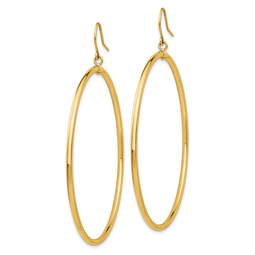 14k Yellow Gold 2 mm Tube Hoop Dangle Earrings (3.29 grams)