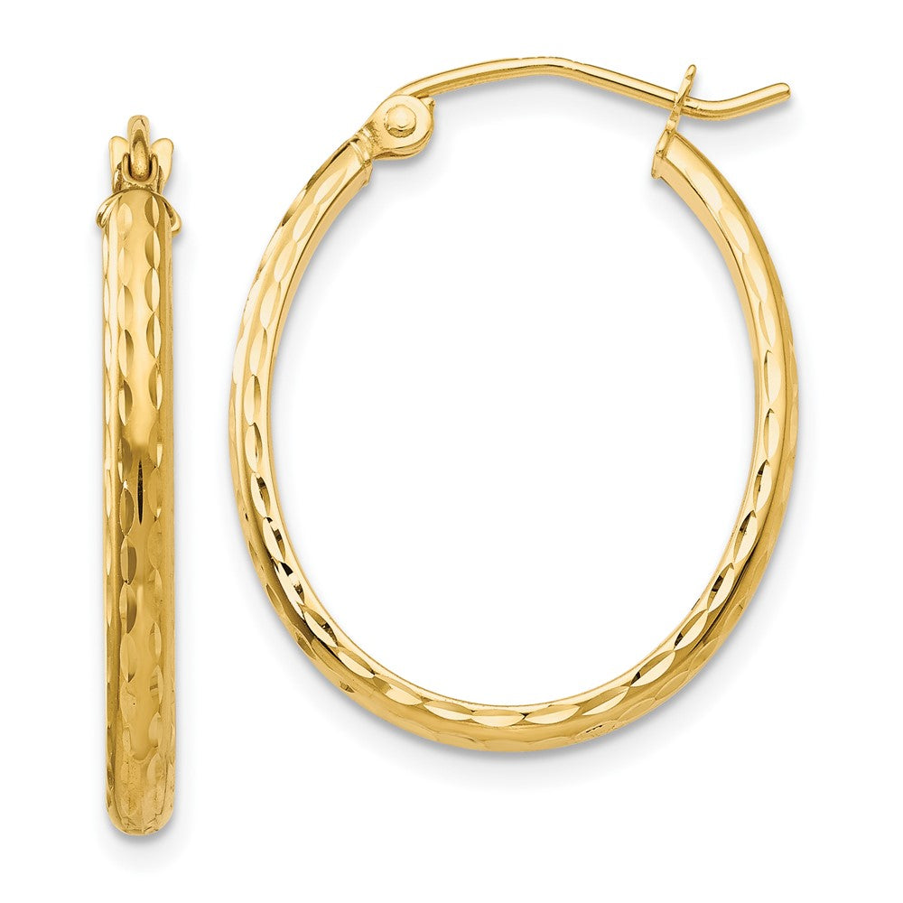14k Yellow Gold 20 mm Lightweight Diamond-cut Oval Hoop Earrings (1.53 grams)