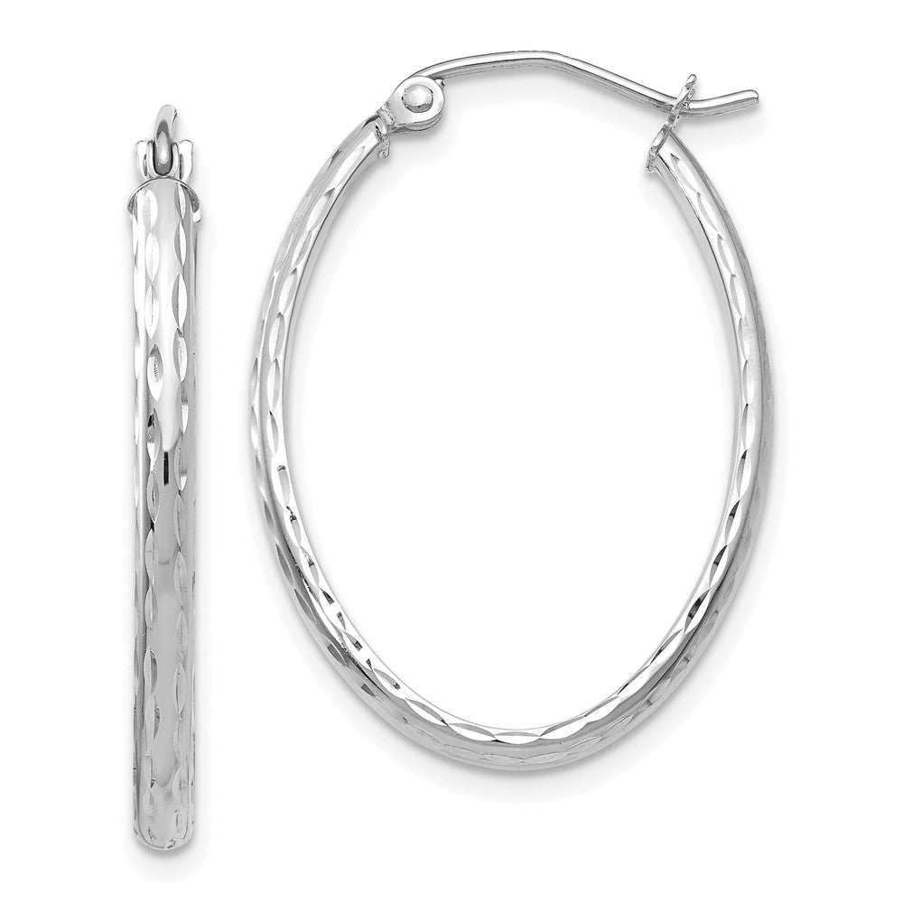 14k White Gold 20.5 mm Lightweight Diamond-cut Oval Hoop Earrings (1.81 grams)