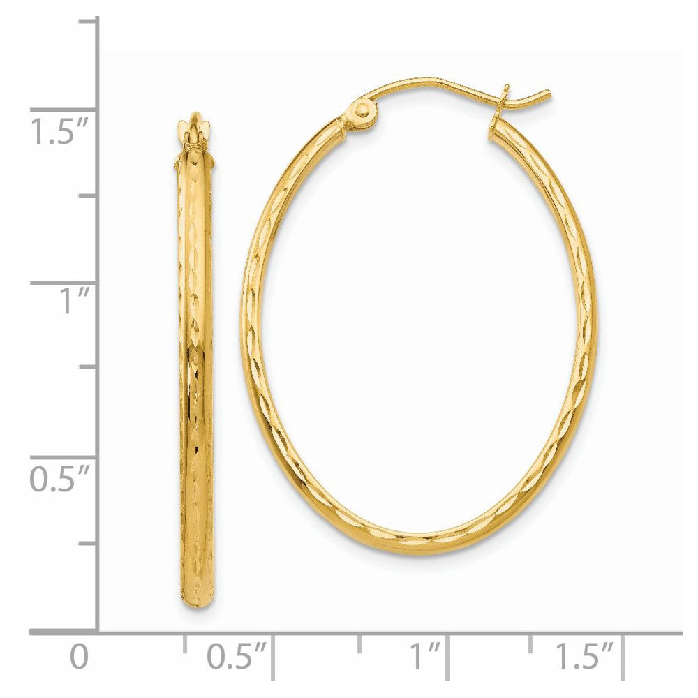 14k Yellow Gold 25.5 mm Lightweight Diamond-cut Oval Hoop Earrings (2.06 grams)