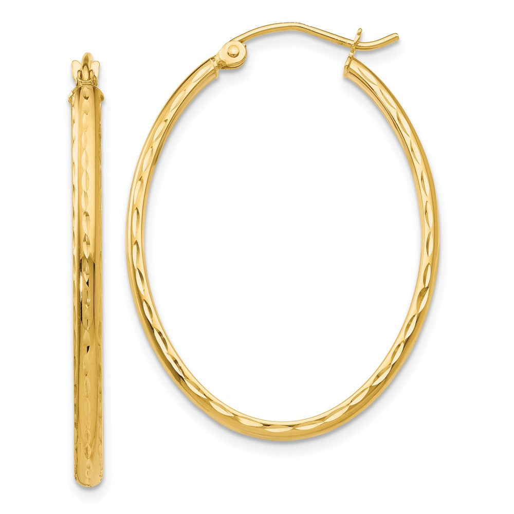 14k Yellow Gold 25.5 mm Lightweight Diamond-cut Oval Hoop Earrings (2.06 grams)