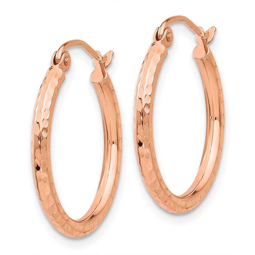 14k Rose Gold 2 mm Diamond-cut Polished Hoop Earrings (1.04 grams)