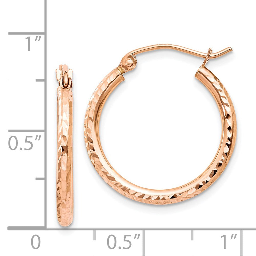 14k Rose Gold 2 mm Diamond-cut Polished Hoop Earrings (1.04 grams)