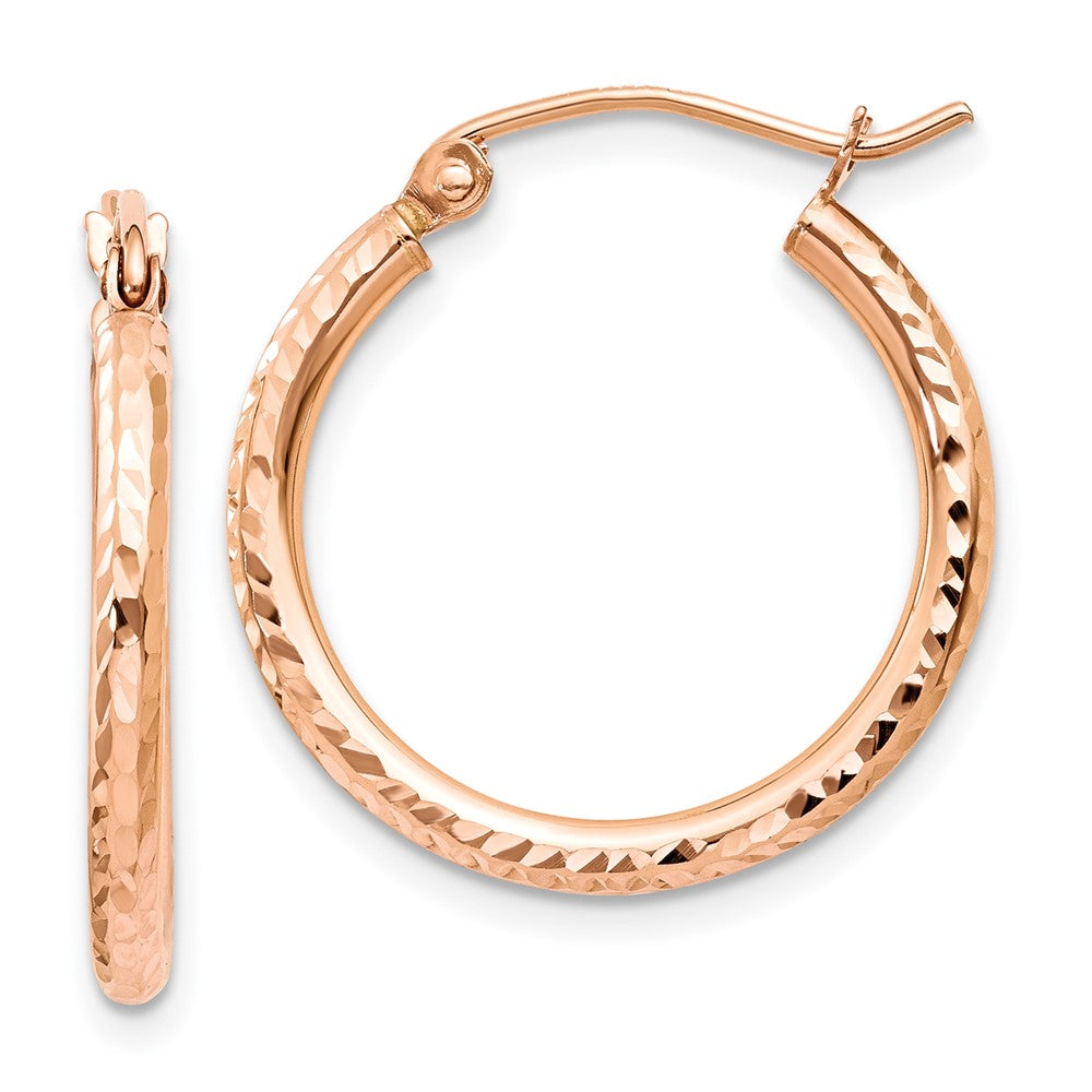 14k Rose Gold 2 mm Diamond-cut Polished Hoop Earrings (1.04 grams)