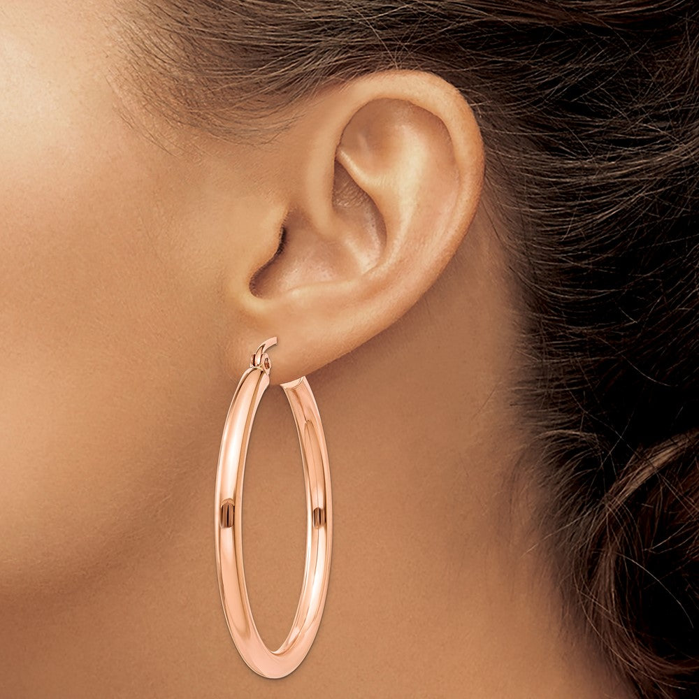14k Rose Gold 2.5 mm Lightweight Tube Hoop Earrings (1.95 grams)