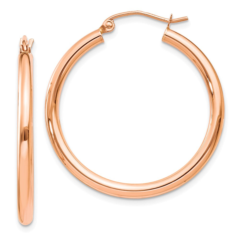 14k Rose Gold 2.5 mm Lightweight Tube Hoop Earrings (1.95 grams)