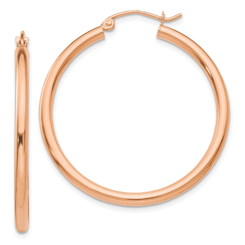 14k Rose Gold 2.5 mm Lightweight Tube Hoop Earrings (2.26 grams)
