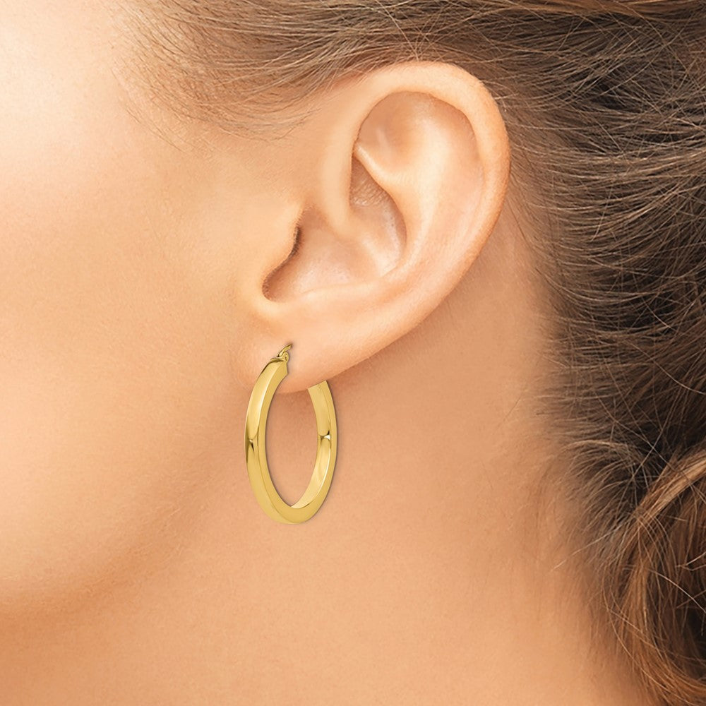 14k Yellow Gold 3 mm Polished Square Hoop Earrings (3.35 grams)