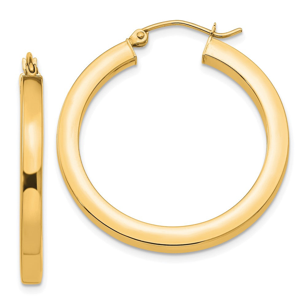 14k Yellow Gold 3 mm Polished Square Hoop Earrings (3.35 grams)