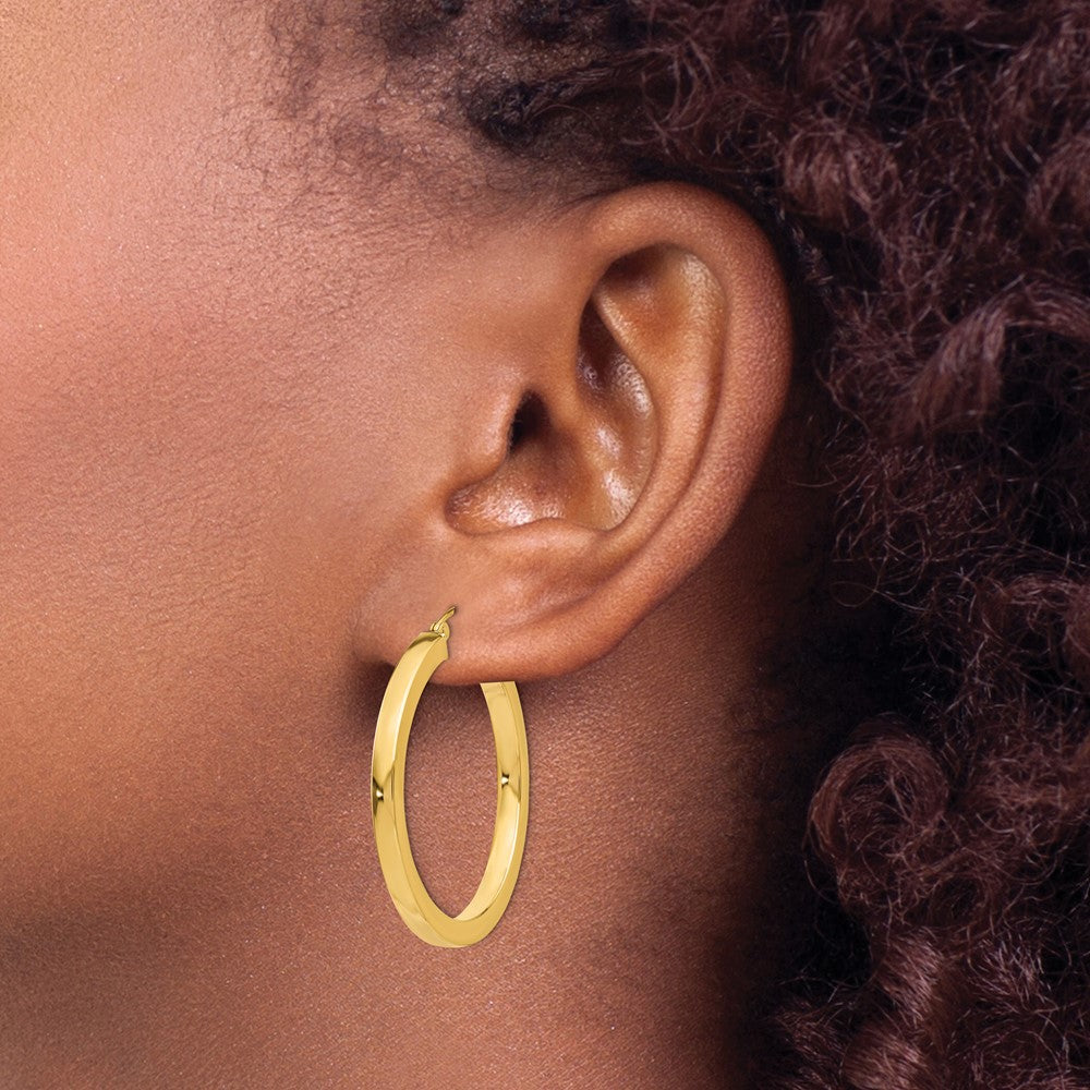 14k Yellow Gold 3 mm Polished Square Hoop Earrings (3.87 grams)