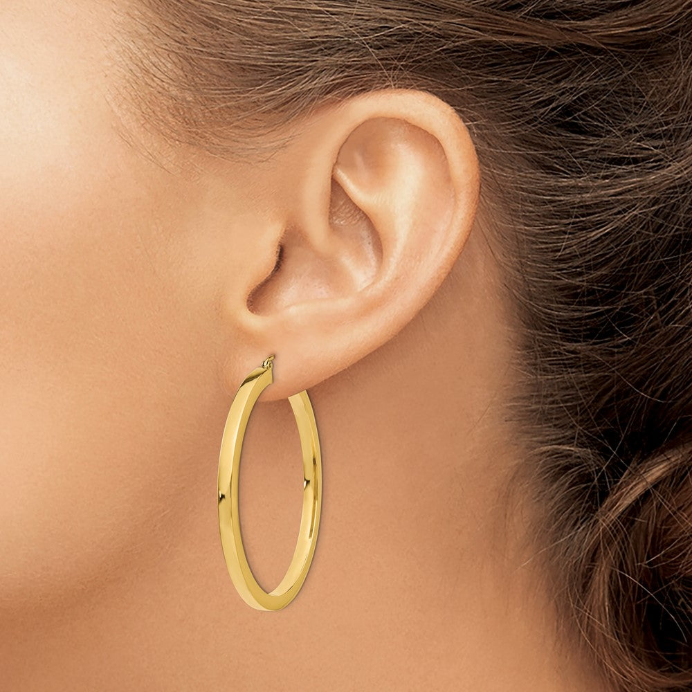 14k Yellow Gold 3 mm Polished Square Hoop Earrings (5.13 grams)