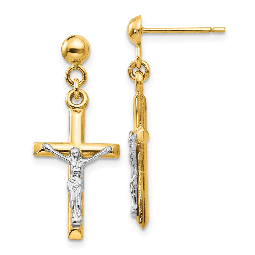 14k Two-tone 12 mm Hollow Crucifix Earrings (1.34 grams)