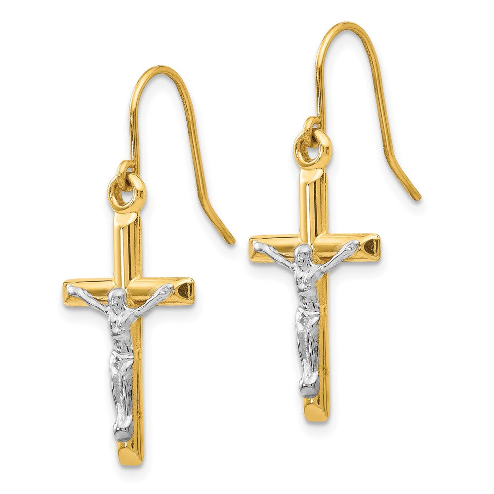 14k Two-tone 12 mm Polished Crucifix Earrings (1.02 grams)