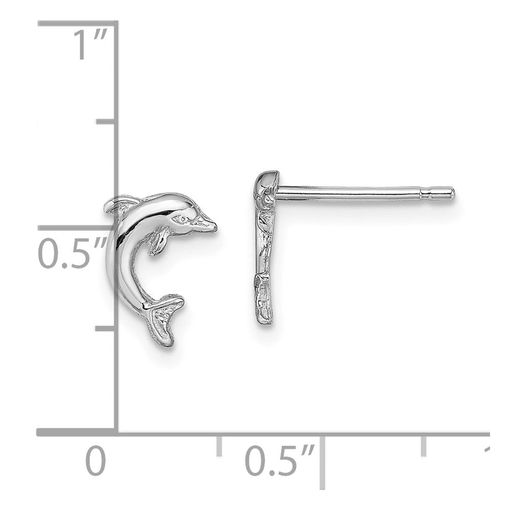 14k White Gold 7 mm Mini Jumping Dolphin Post Earrings (0.87 grams)