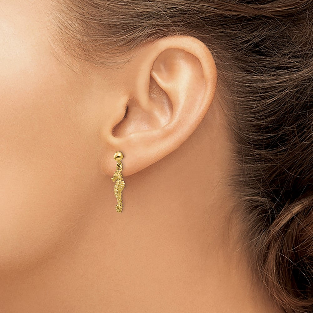14k Yellow Gold 8 mm Seahorse Dangle Earrings (2.48 grams)