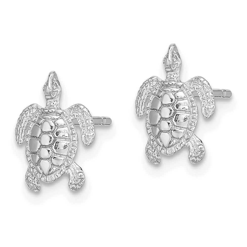 14k White Gold 8.6 mm Polished / Textured Sea Turtle Post Earrings (1.41 grams)
