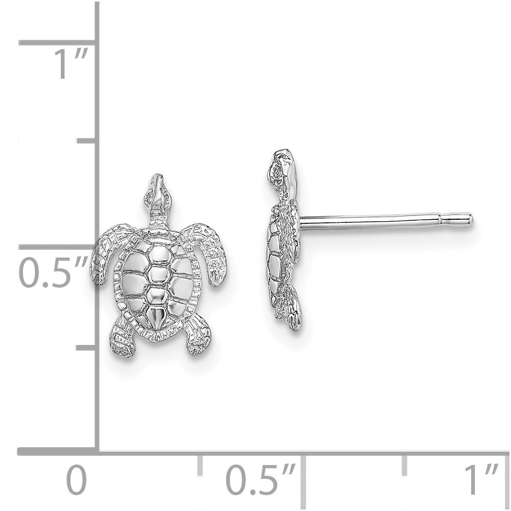 14k White Gold 8.6 mm Polished / Textured Sea Turtle Post Earrings (1.41 grams)