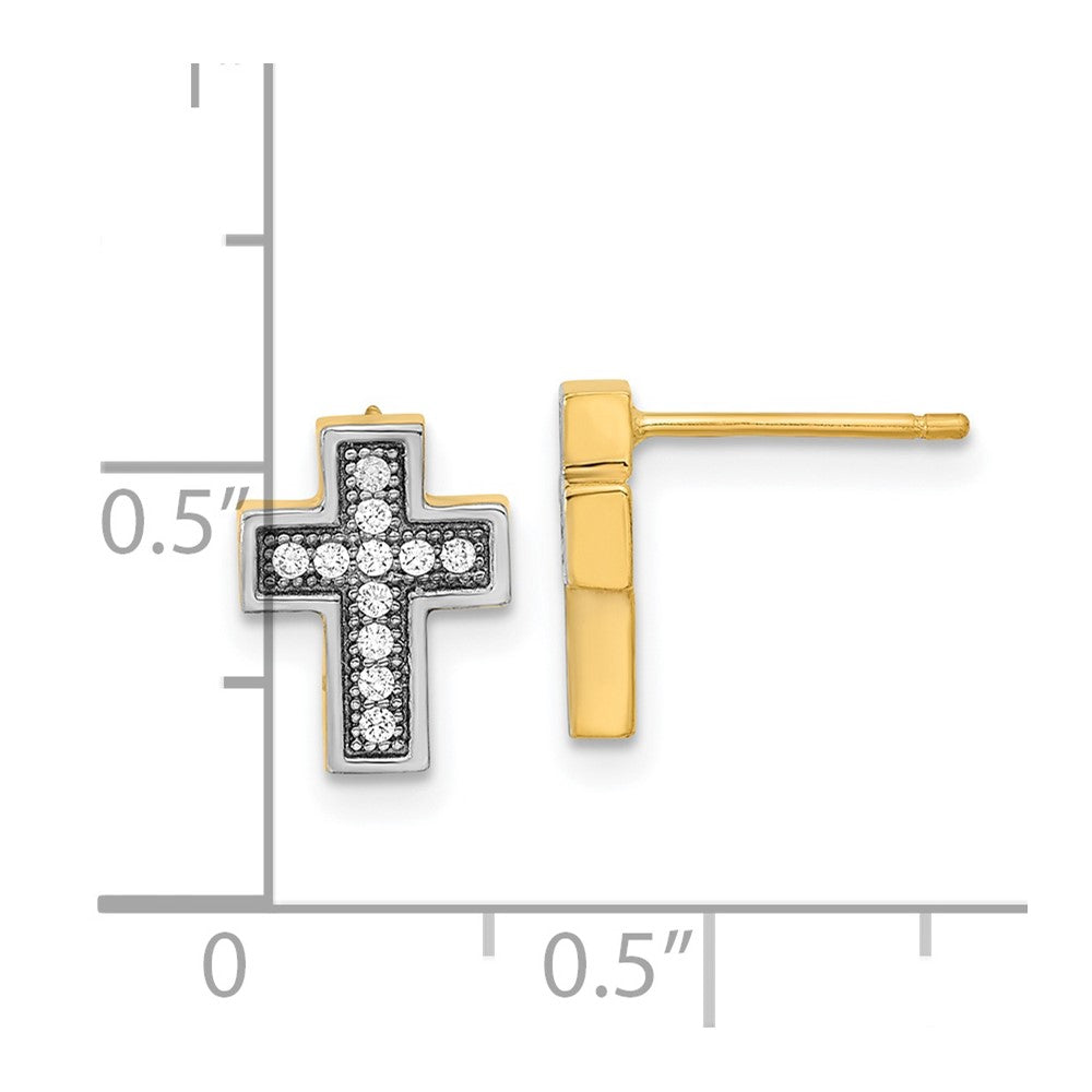 14k Yellow & Rhodium 8 mm Micro Pav‚Äö CZ Cross Post Earrings (1.77 grams)