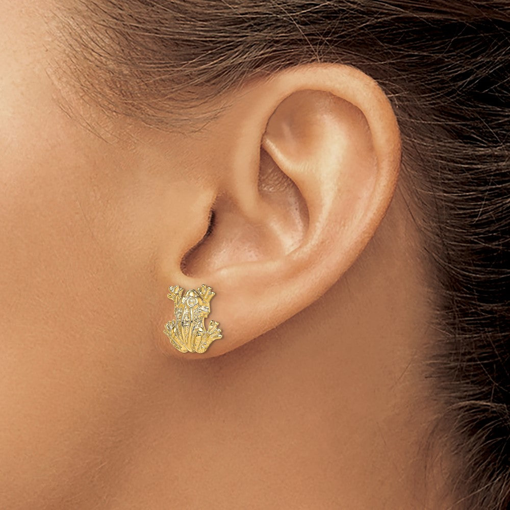 14k Yellow Gold 12.9 mm 2-D Leap Frog Post Earrings (2.93 grams)
