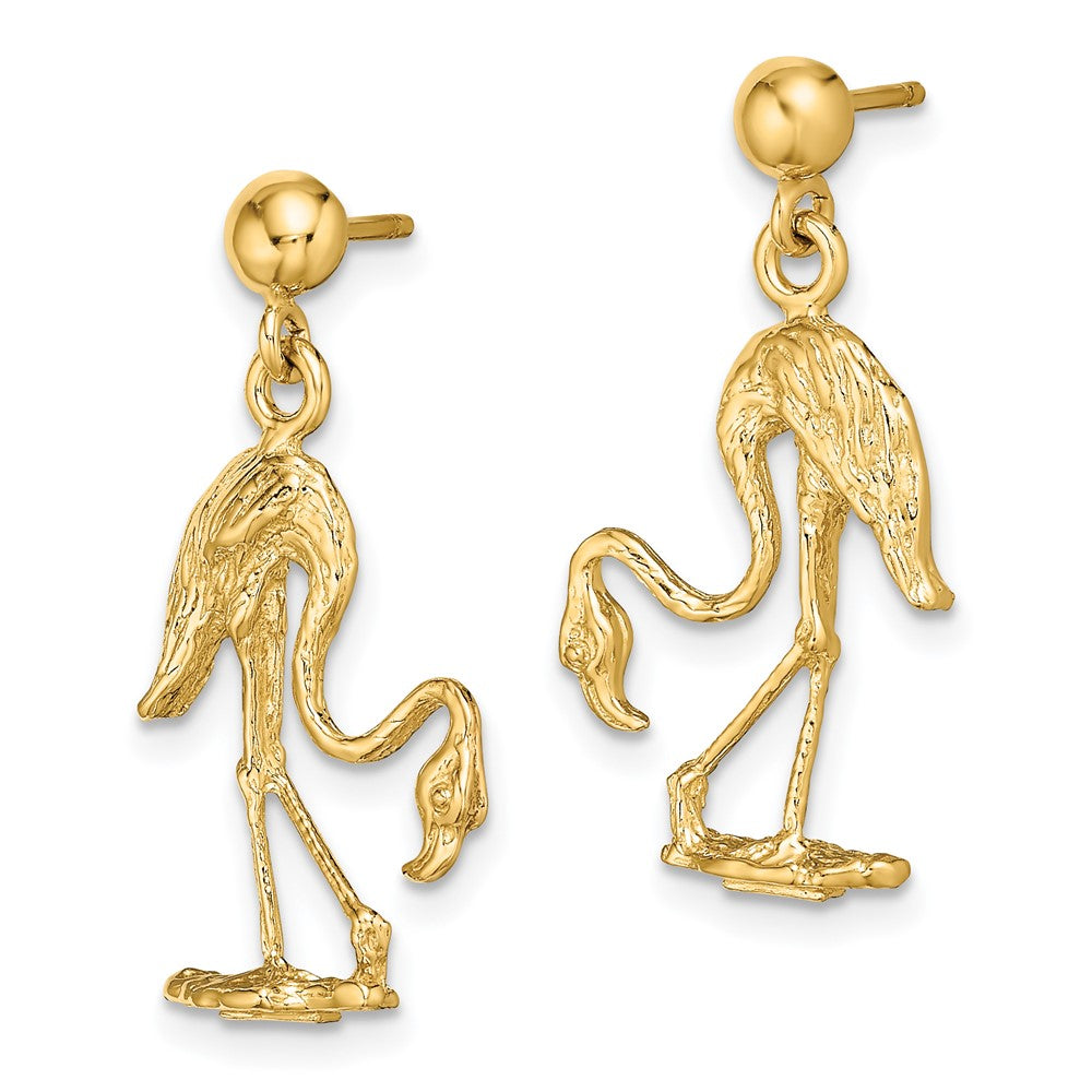14k Yellow Gold 12.7 mm 3-D Flamingo Dangle Earrings (3.57 grams)