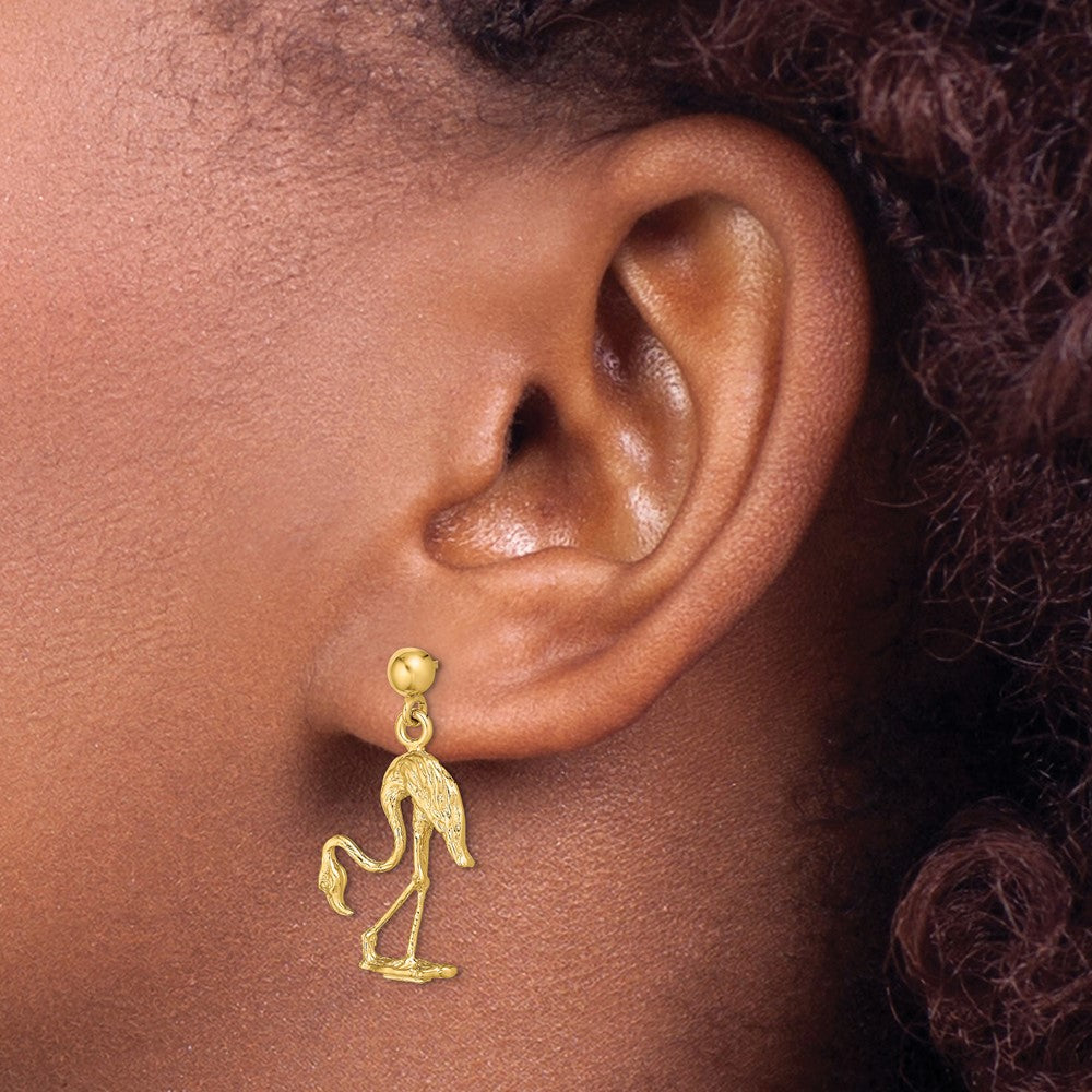14k Yellow Gold 12.7 mm 3-D Flamingo Dangle Earrings (3.57 grams)