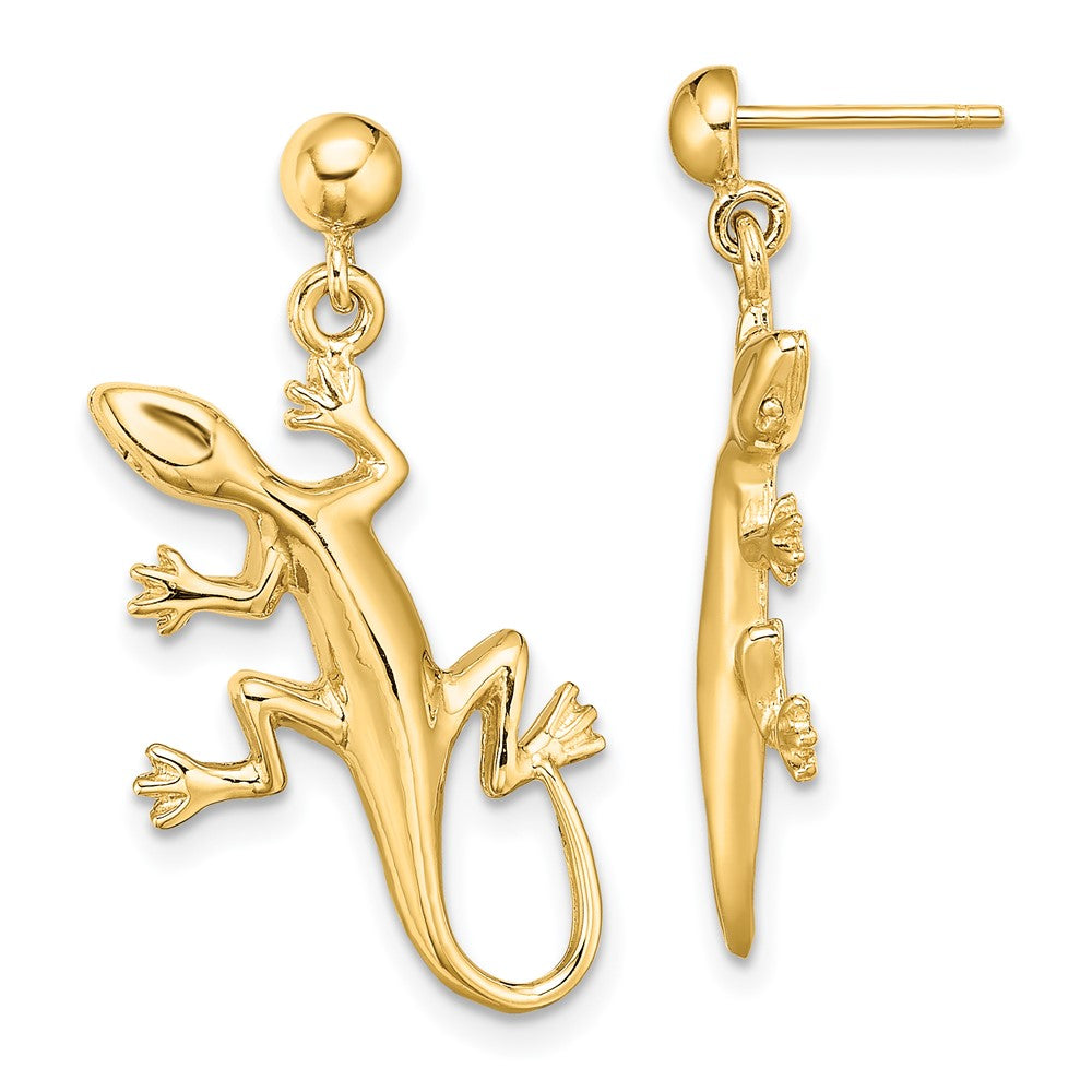 14k Yellow Gold 15 mm Polished Gecko Dangle Earrings (3.3 grams)